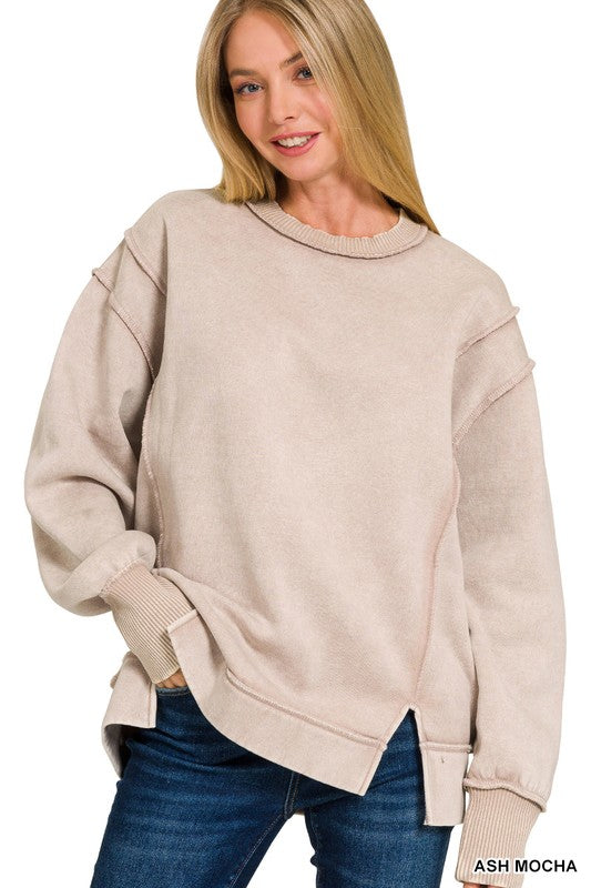 Ash Mocha Acid Wash Fleece Sweatshirt