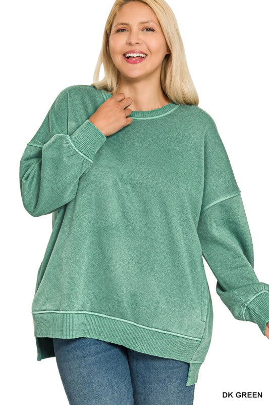 Dark Green Plus Pigment Dye Fleece Pullover