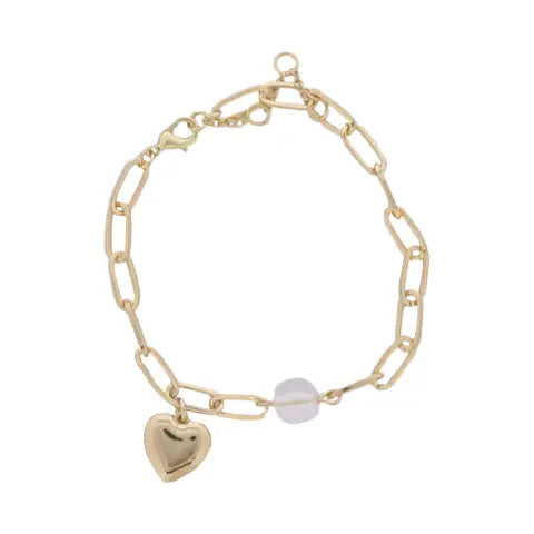 Gold Paperclip Bracelet W/ Gold Heart Charm