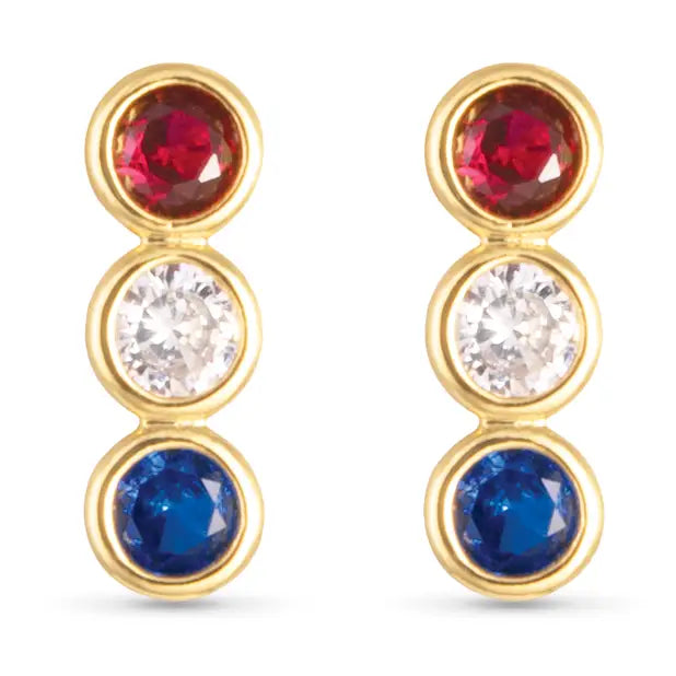 Gold Red White Blue Bezel Set Triplet Earrings