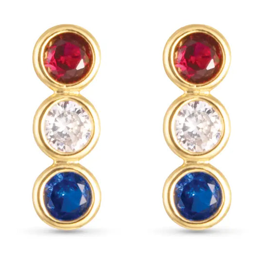 Gold Red White Blue Bezel Set Triplet Earrings