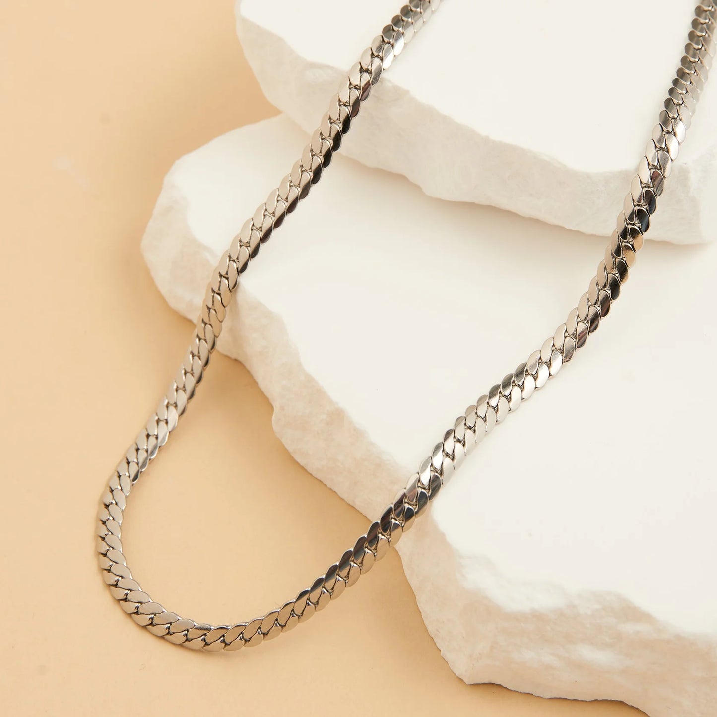 Silver Herringbone Chain Necklace