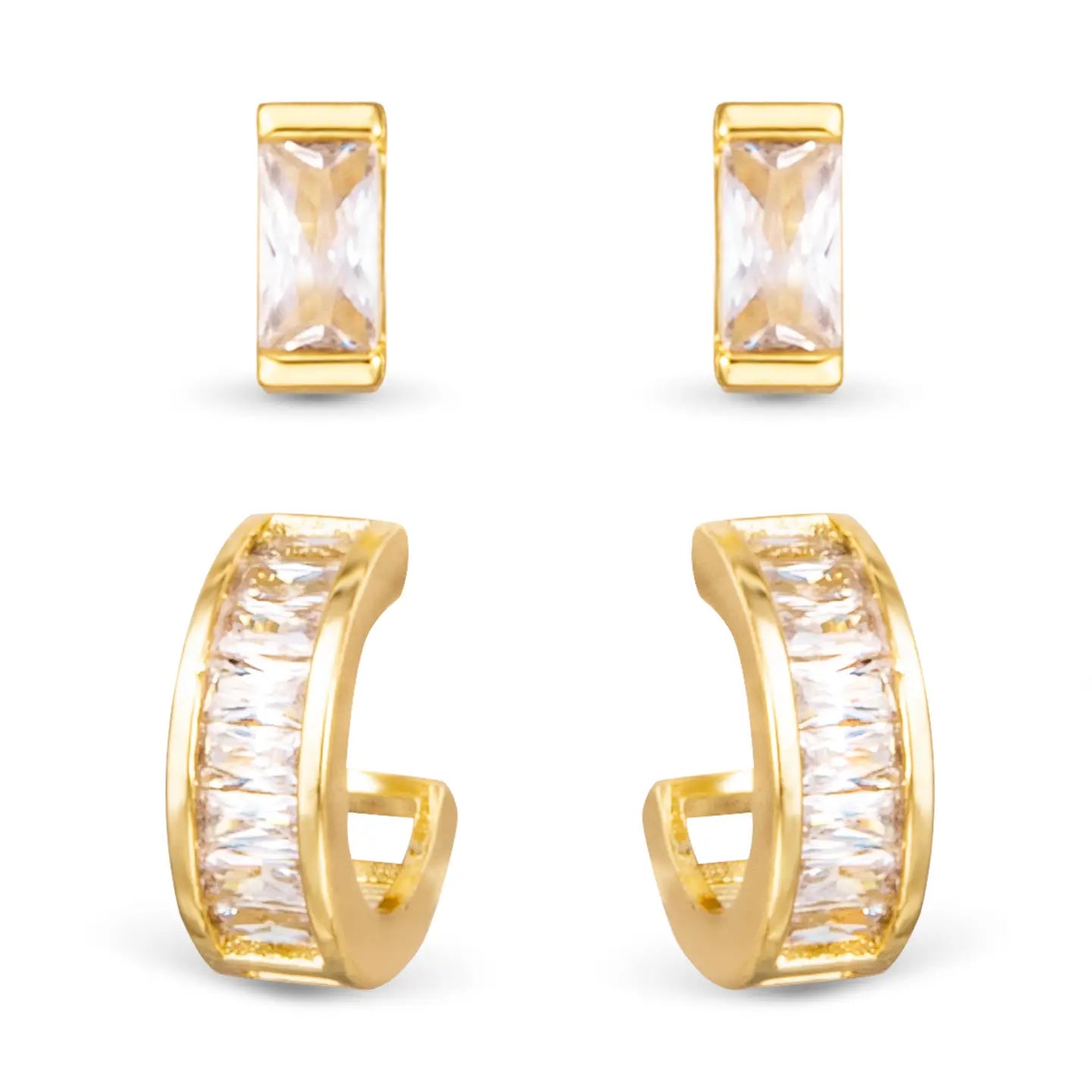 Gold CZ Duo Stud & Huggies
