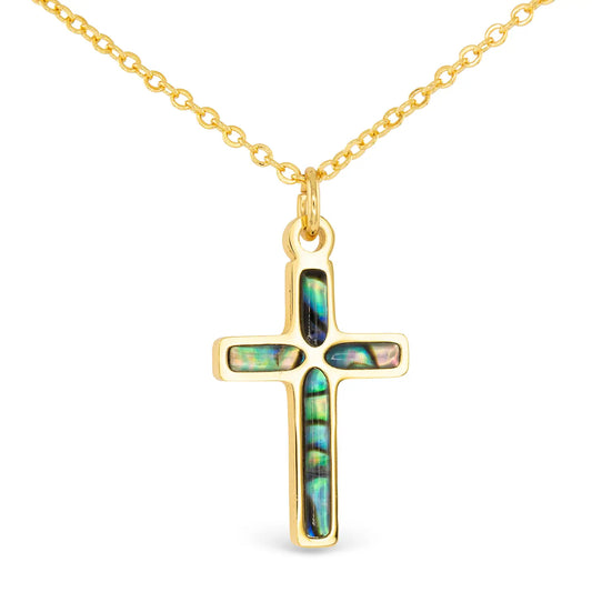 Gold Abalone Blue Cross Necklace