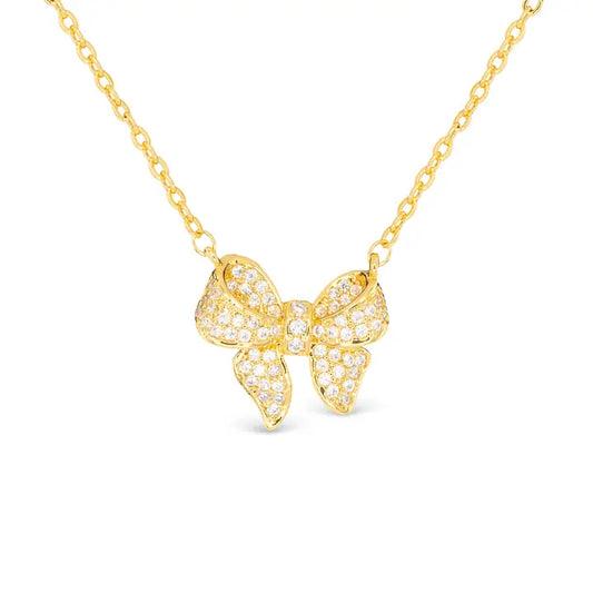 Gold CZ Bow Necklace