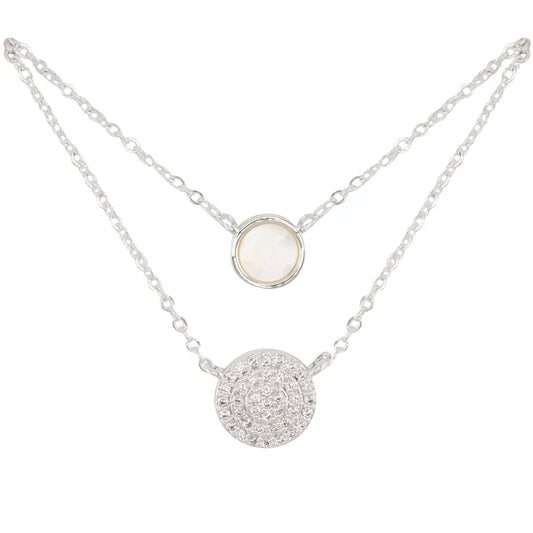 Silver CZ & MOP Dual Circle Necklace