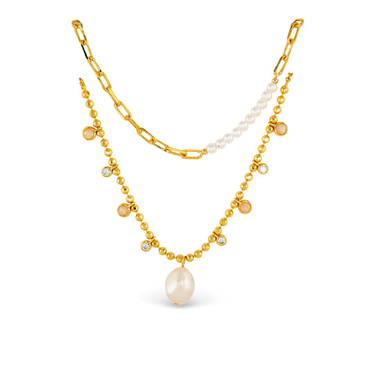 Gold CZ Dual Layer Chain Necklace