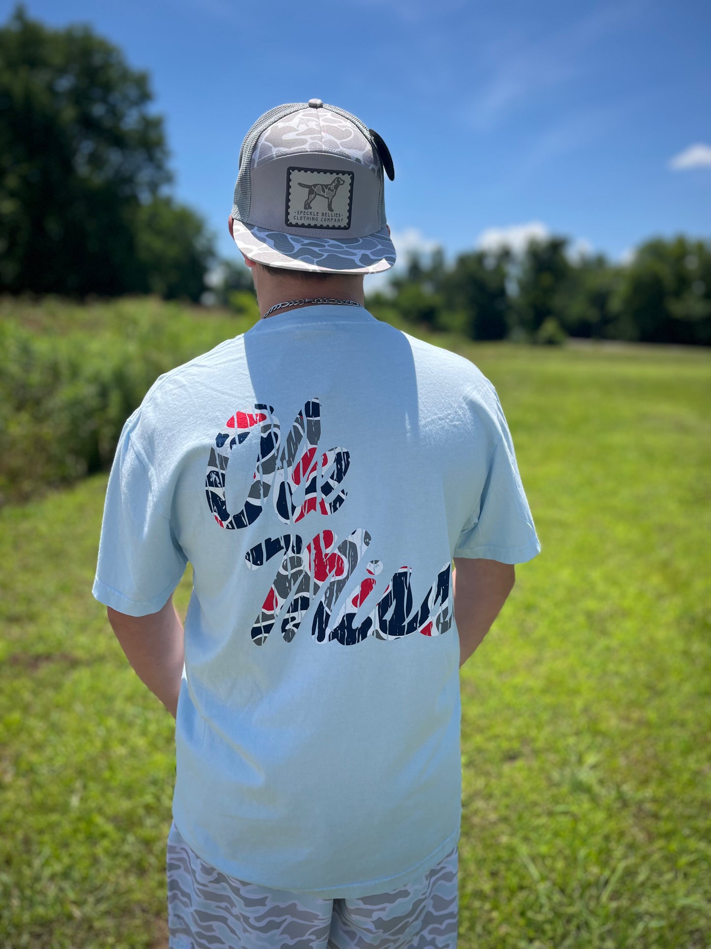 Ole Miss Script Camo Tee