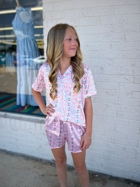 Kids Cherry On Top Satin Pajama Short Set