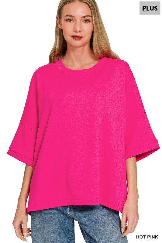 Scuba Round Neck Top - Hot Pink +