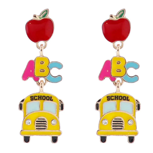 School Bus + ABCs W/ Apple Post Earrings