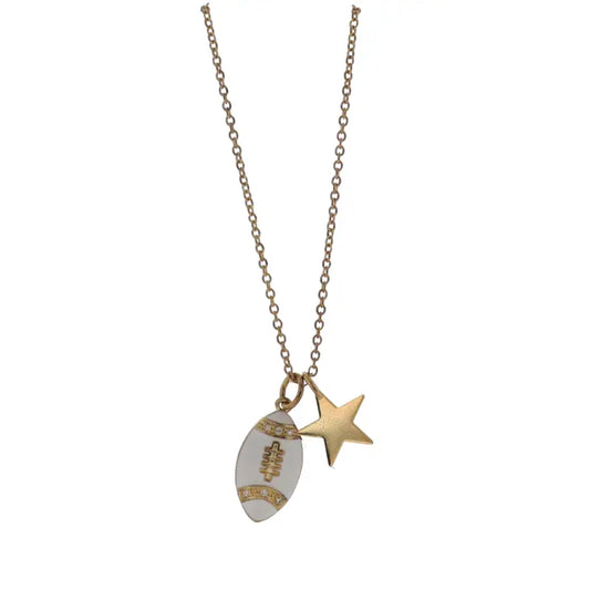 Gold Football Necklace W/ Star Charm