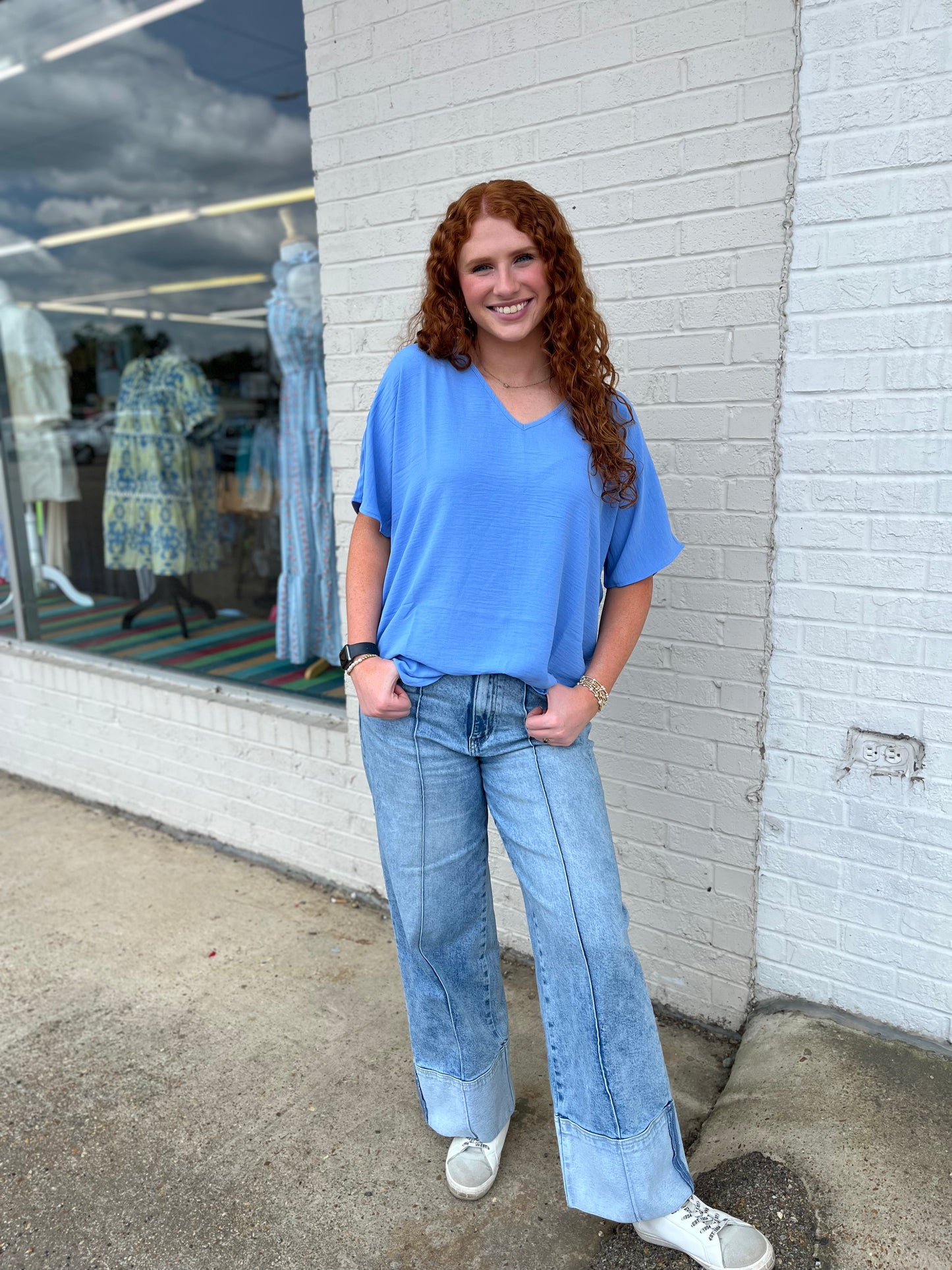 Airflow V-Neck Top - Cornflower Blue