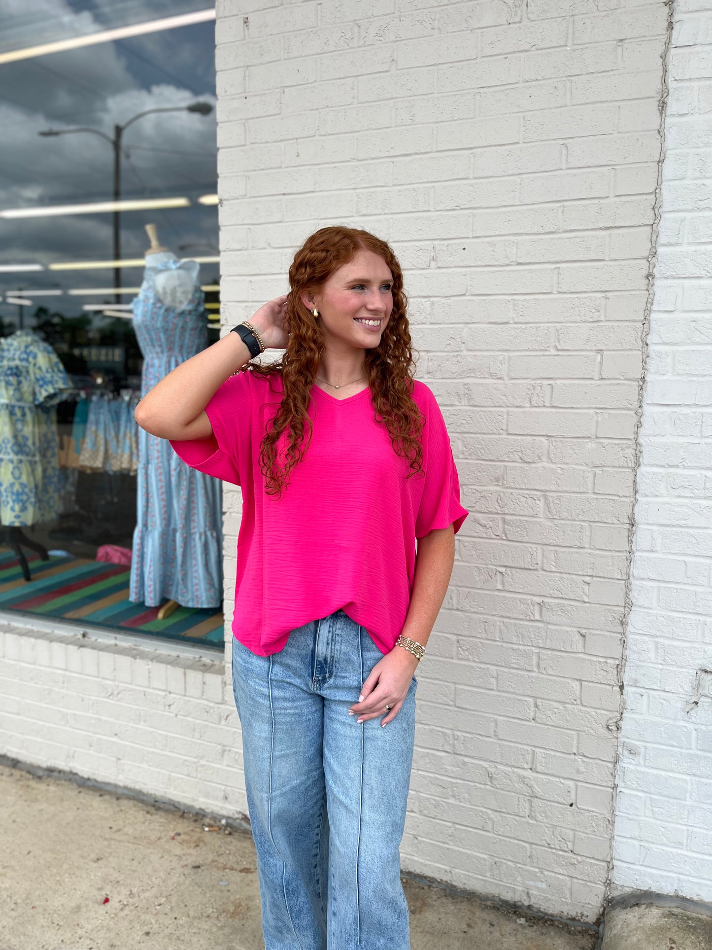 Airflow V-Neck Top - Hot Pink