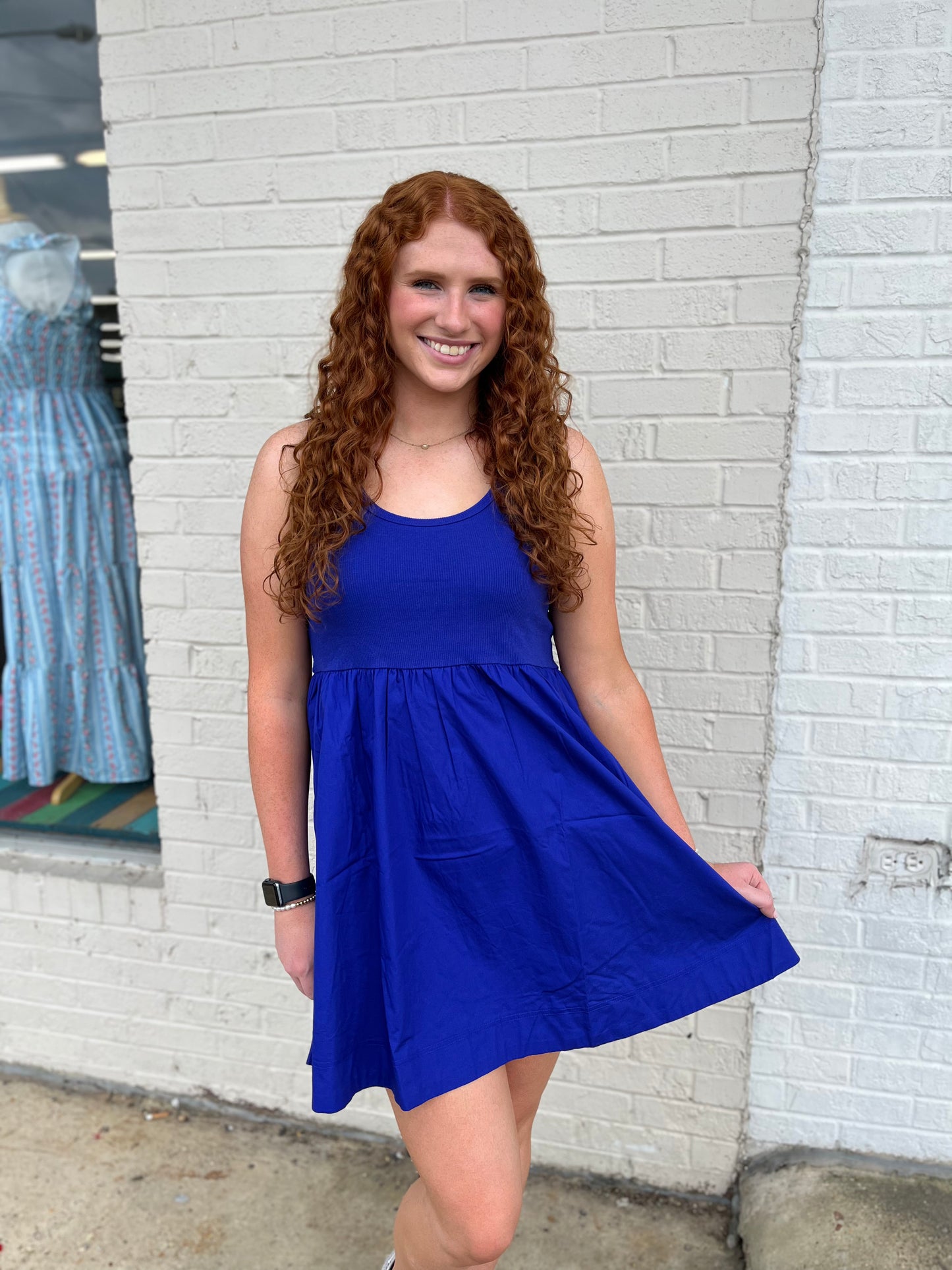 Knit & Woven Dress W/ Pockets - Bright Blue