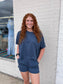 Exposed Seam Boxy Top & Short Set - Heather Navy