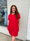 Cotton T-Shirt Dress W/ Pockets - Ruby