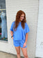 Exposed Seam Boxy Top & Short Set - Cornflower Blue