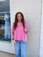 Ribbed Stripe Oversized Short Sleeve Top - Hot Pink
