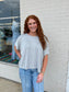 Ribbed Stripe Oversized Short Sleeve Top - Sleet