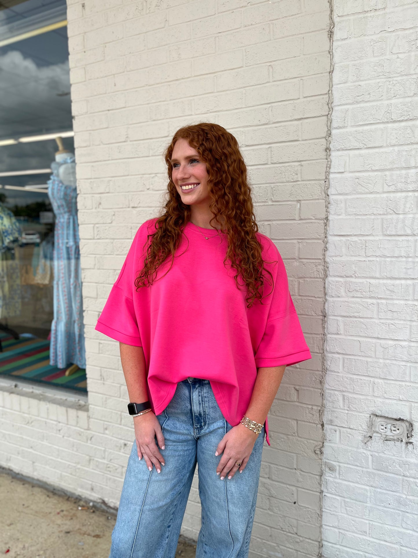 Scuba Round Neck Top - Fuchsia