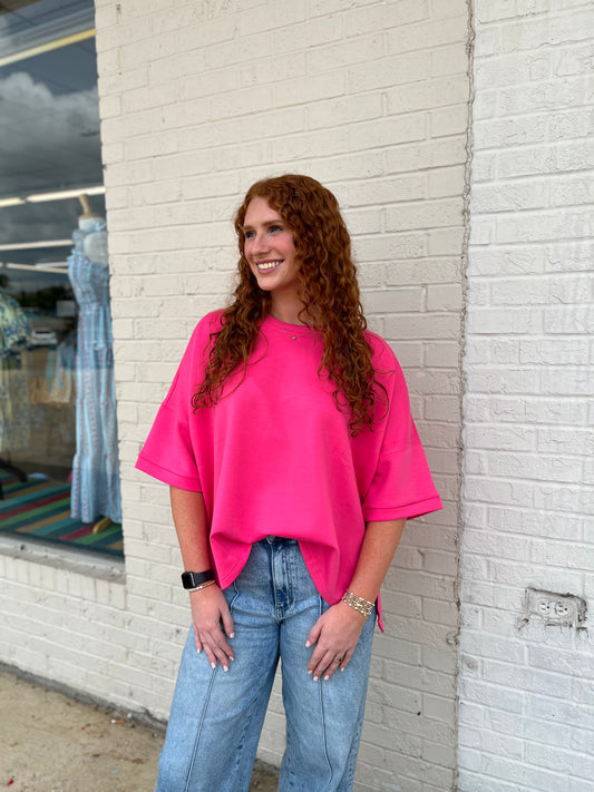 Scuba Round Neck Top - Fuchsia