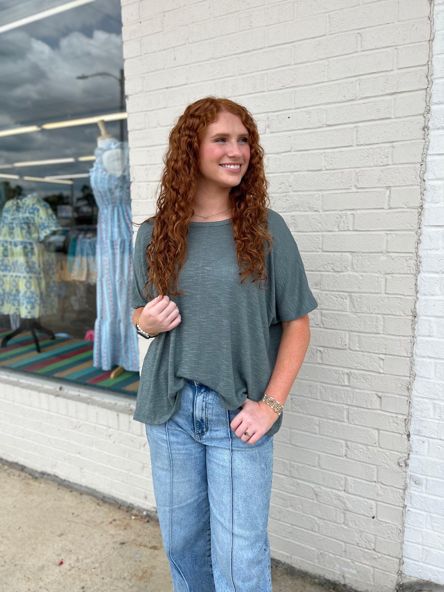 Oversized Slub Hacci Top - Ash Jade