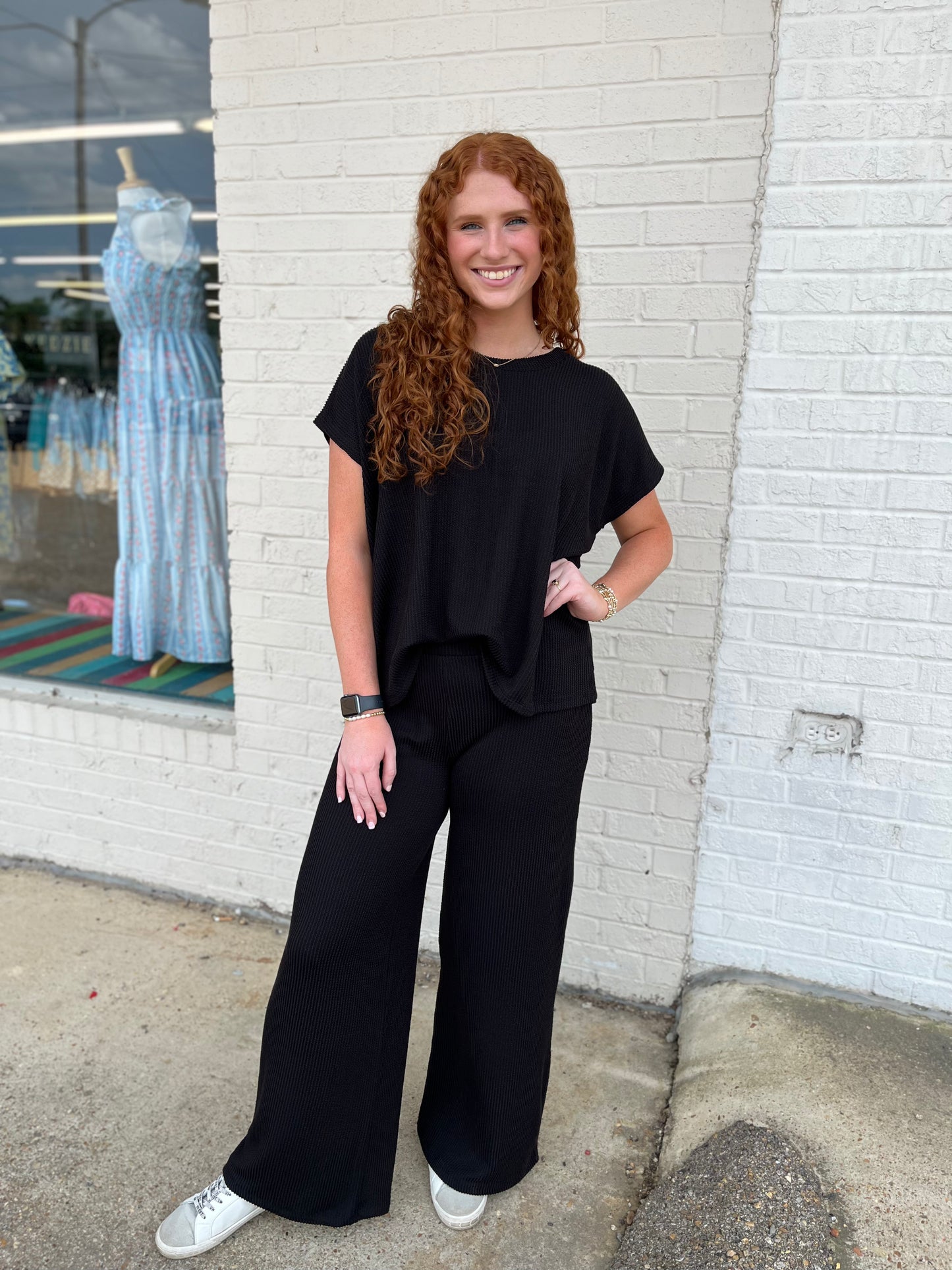 Relaxed Rib Top & Pant Set - Black