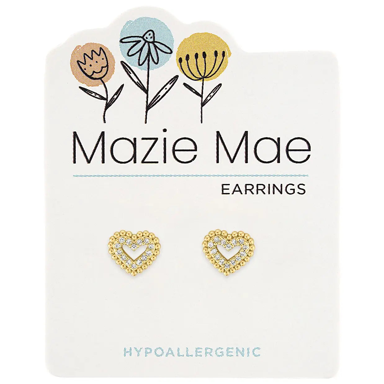 Gold Double Bordered Heart Stud Earring