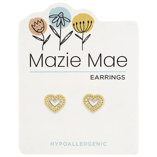 Gold Double Bordered Heart Stud Earring