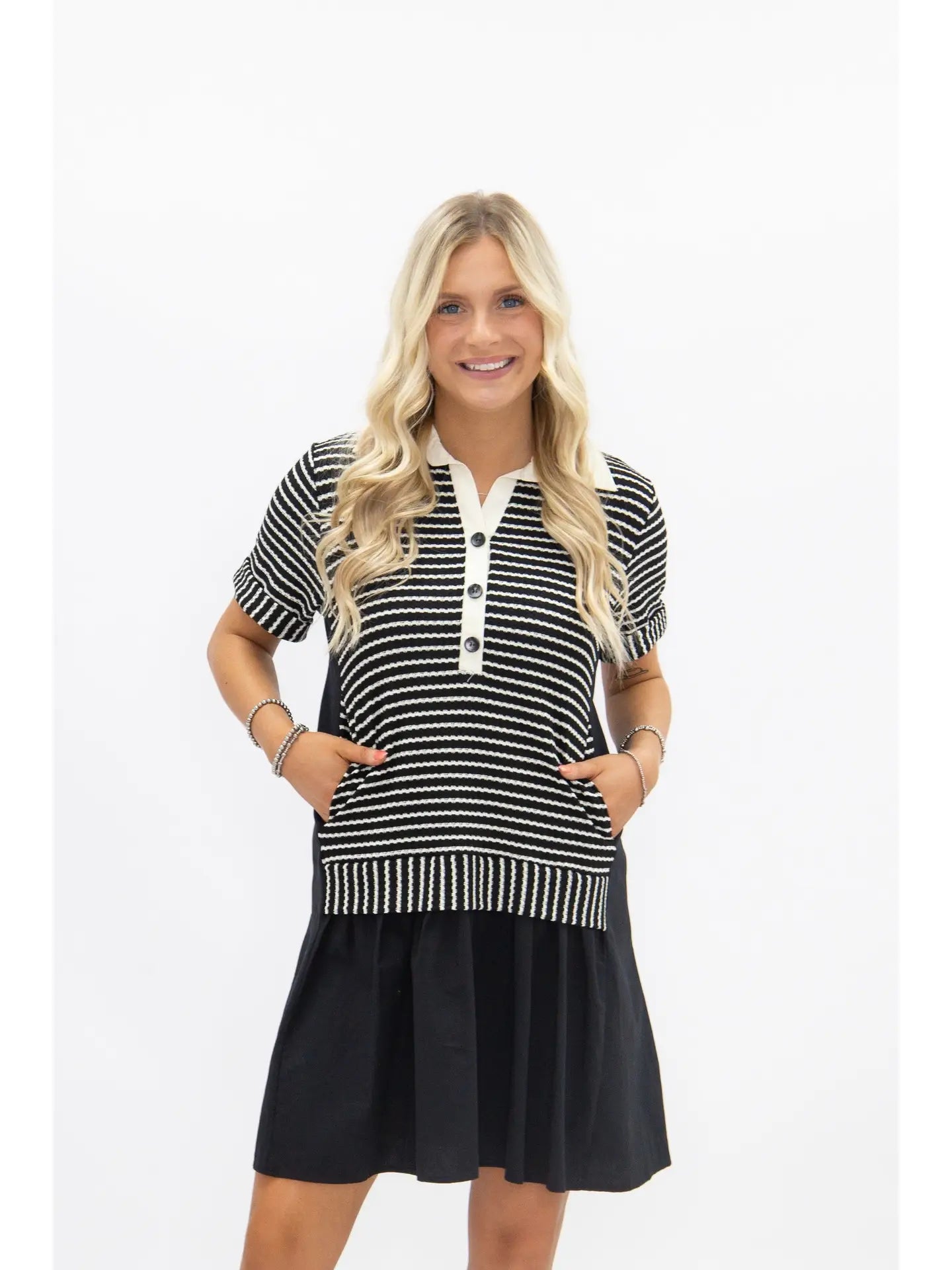 Black Striped Knit Dress