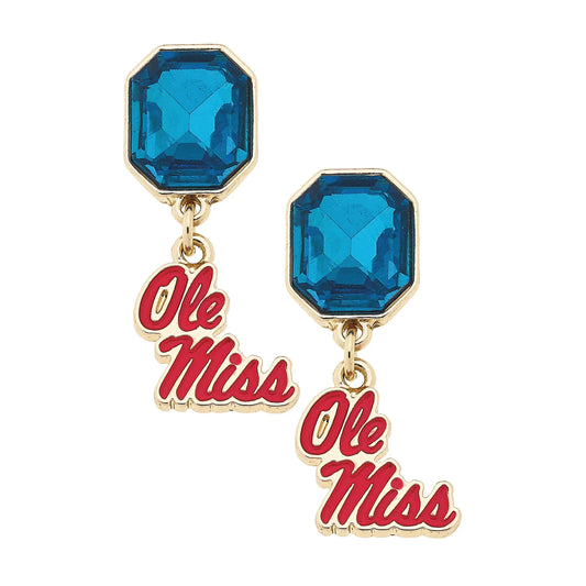 Ole Miss Rebels Rhinestone Enamel Logo Earrings
