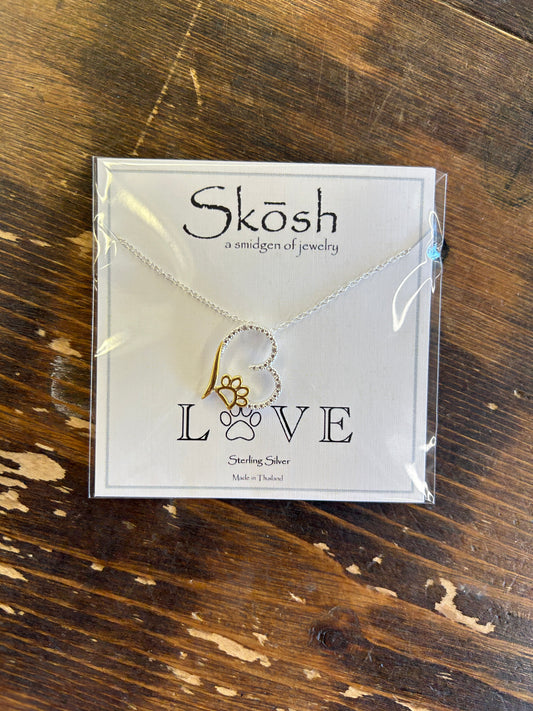 Two Toned Heart Paw Print Necklace