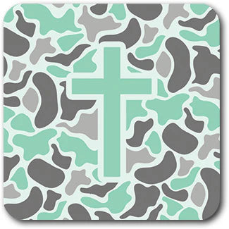 Tap to Pray - Vinyl Sticker - Mint Camo + Cross