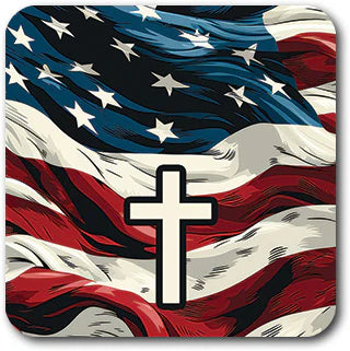 Tap to Pray - Vinyl Sticker - Patriot Flag + Cross