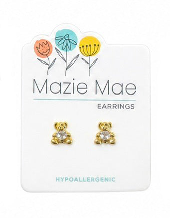 Gold Teddy Bear Stud Earrings