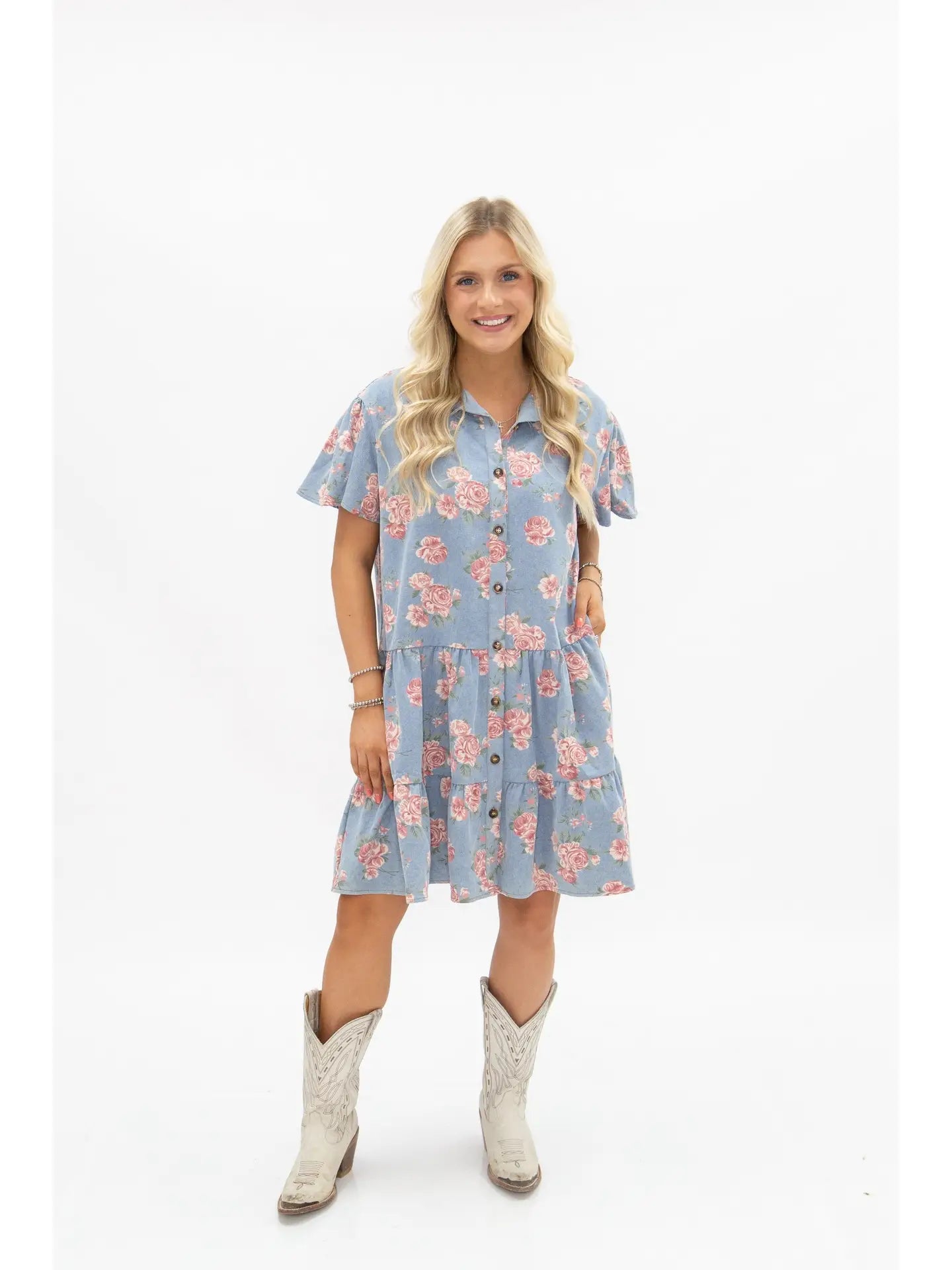 Floral Print Denim Dress
