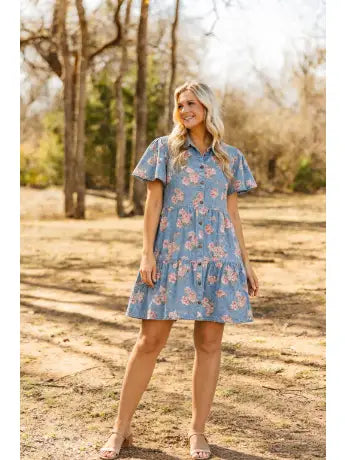 Floral Print Denim Dress