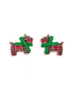 Plaid Dog W/ Green Bow Earrngs