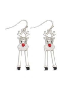 Silver Dangle Feet Reindeer Earrings