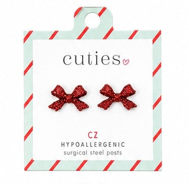 Red Glitter Bow Earrings