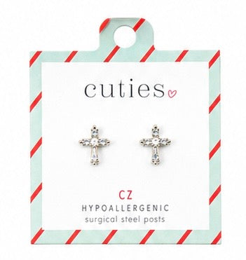 Silver Delicate CZ Cross Earrings