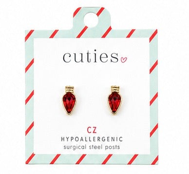 Red Christmas Bulbs In Gold Earrings