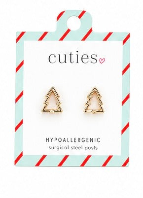Open Gold Christmas Tree Earrings