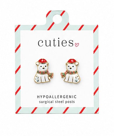 Enamel Holiday Polar Bear Earrings