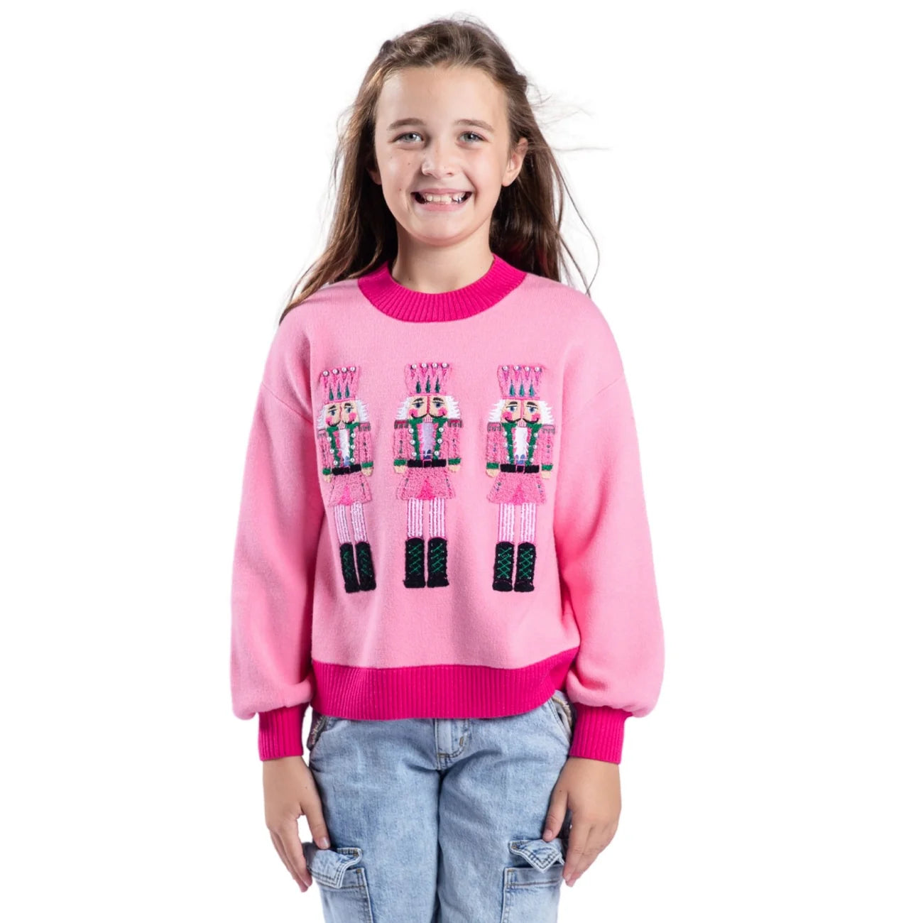 Kids Crackin’ Christmas Pink Crew Neck Sweater