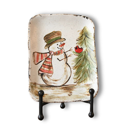 Snowman Meets Cardinal Dish