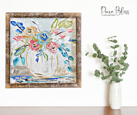 Bright Floral White Vase Painting 24x24
