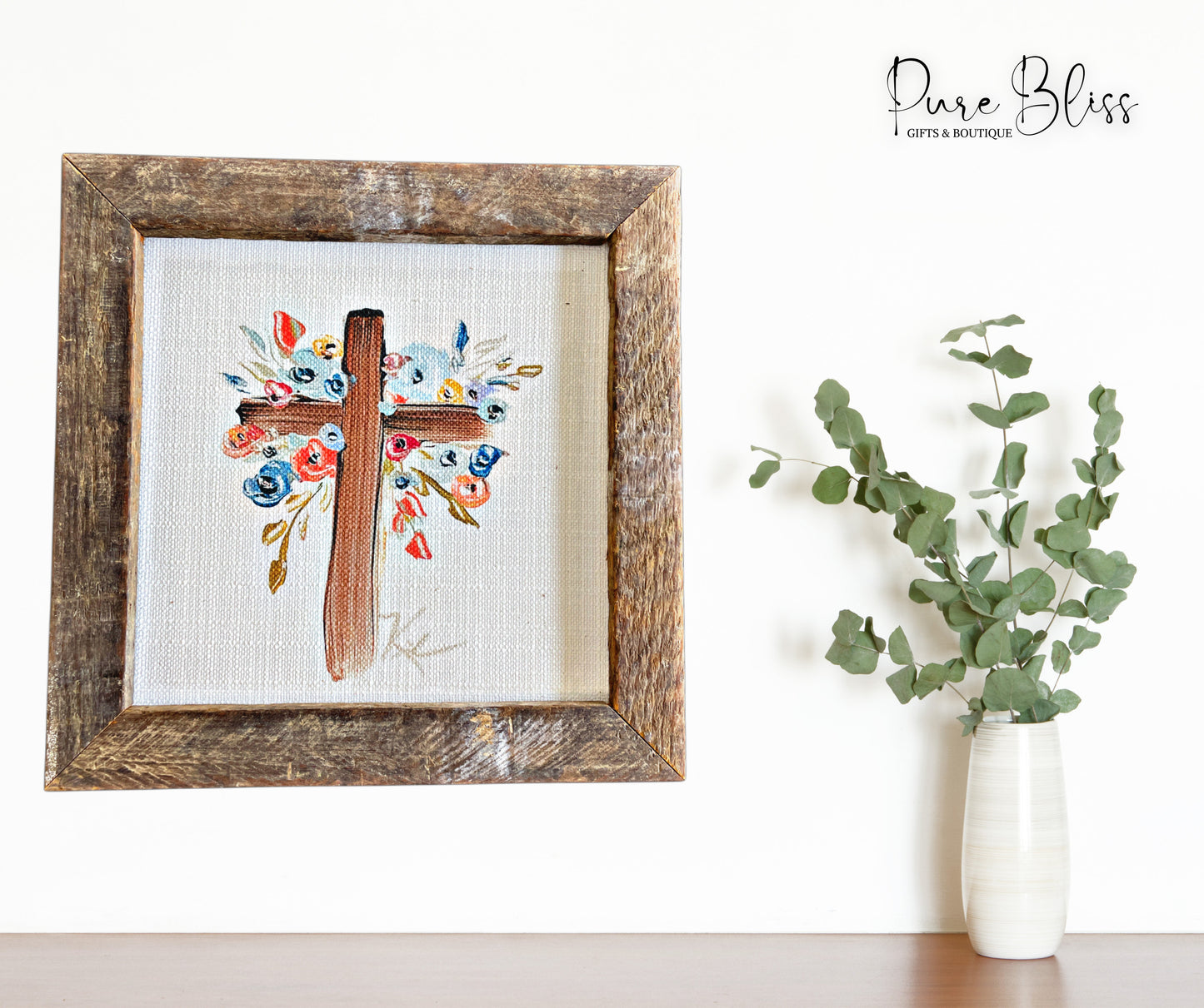 Wooden Floral Cross Painting 12x12