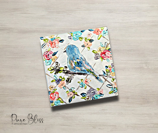 Blue Floral Bird Coaster